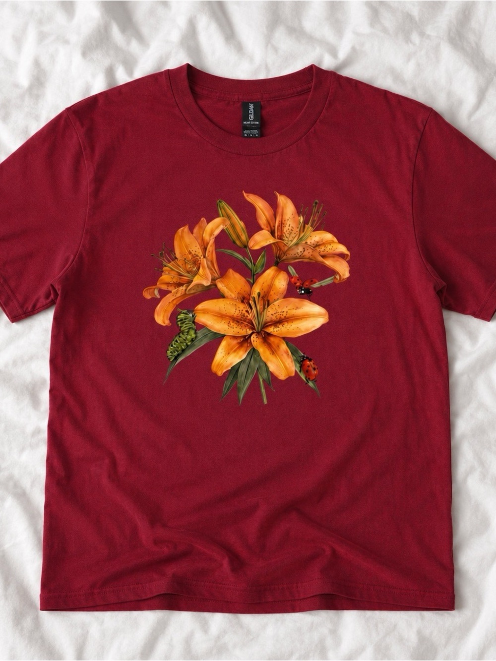Gildan Burgundy Tee with Orange Lily Graphic